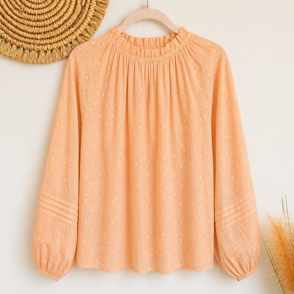 Cleobella NEW Alicia Dune Peach Textured Blouson Sleeve Peasant Top SZ XL Boho - Picture 3 of 11